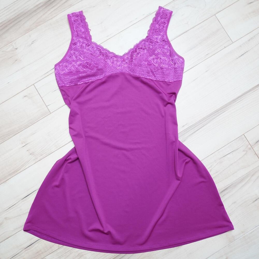 Delta Burke Magenta Lace Trim Chemise Nightgown Slip Dress Coquette Romantic 1X